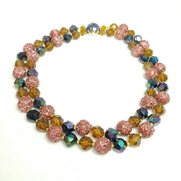 Vintage Two Strand Beaded Necklace, Brown Mixed Beads, West Germany, Estate - Picture 7 of 8